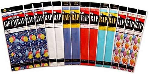 Birthday Tissue Paper - Printed and Solid Colors - 14 Packages 104 Sheets Fat Toad