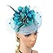 Big Flower Headband Netting Mesh Hair Band Cocktail Hat Party Fascinator, Lake Blue, One Size