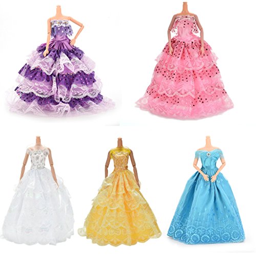 Buytra 5 Pack Doll Accessories Handmade Fashion Party Gown Wedding Dresses & Clothes for Barbie Doll Girl's Birthday Gifts