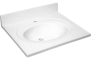 Design House Vanity Top with Sink, 4 in Backsplash, Cultured Marble, Single Hole, White, 25 in W x 22 in D x 11.44 in H, 554600