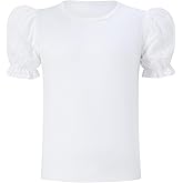 LIONJIE Girls Blouse Ruffle Puff Short Hollow Out Sleeve T-Shirt Round Neck Solid Casual Tops 3-12 Years