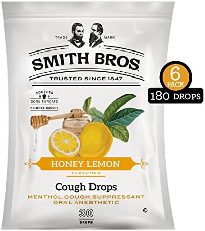 Menthol Cough Drops by Smith Brothers (Honey Lemon, 180 Count): Vintage Mentholated Candy Throat Lozenges - The Original American Cough Drop
