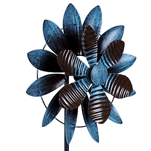 hourflik 3D Wind Spinners with Stable Stake Metal Garden Spinner with Reflective