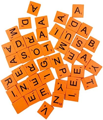 Sukisuki 100 Pieces Wooden Scrabble Tiles Black Letters Numbers For Crafts Wood Alphabets (Orange)