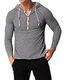 MODCHOK Men's Casual V Neck T-Shirt Long Sleeve Hoodie Sports Hooded Jacket Tops (L, Light Grey 1)