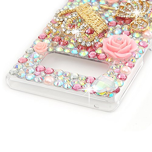 Note 8 Case, Mavis's Diary Clear Slim Fit Luxury 3D Handmade Bling Crystal Rhinestone Diamonds Sparkle Pink Pumpkin Cart Floral Crown Full Body Protective Hard PC Cover for Samsung Galaxy Note 8 - Thumbnail 2