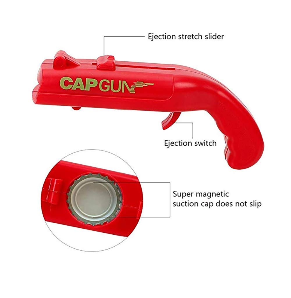 Cap Gun Beer Bottle Opener Launcher Shooter, Wisfun Creative Cap Gun Launcher Shooter Bottle Opener for Home Bar Party Drinking Game Interesting - Shoots Over 5 Meters (2 Pack, Red and Grey)
