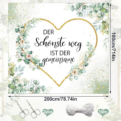 Wedding Heart to Cut Out, Wedding Sheet with 2 Scissors and 10 m Rope, 200 x 180 cm Bed Sheet with Heart, Wedding Games Wedding Decoration Registry Office Decoration Surprise, Wedding Gifts for Bride