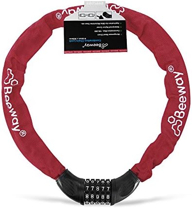 Beeway Bike Lock, Combination Bicycle Chain Lock, Heavy Duty Resettable 5-digit Password High Security Anti-theft Locks Universal for Motorcycle Garage Door Grill (Red-New)