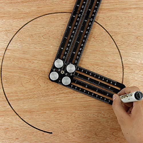 dezirZJjx Universal Angle Template Measuring Tool Ruler,Multifunctional Aluminum Alloy Six-Folding Ruler Hole Puncher Locator Mason Tool for Masonry Builders Handymen Carpenters Black - Thumbnail 2