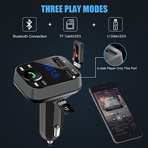 Bluetooth FM Transmitter for Car, LUMAND Wireless Bluetooth Radio Transmitter Car Kit with 2 Ports USB Charger 5V/2.4A&1A, Support USB Drive, TF Card and Hands Free Calling