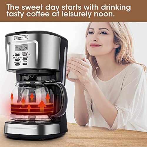 Kognita 12 Cup Coffee Maker, Programmable Small Coffee Maker with Glass