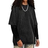 Men's Cotton T-Shirts Vintage Fake Two-Piece Long Sleeve Shirts Washed Oversized Tees Y2k Grunge Clothes