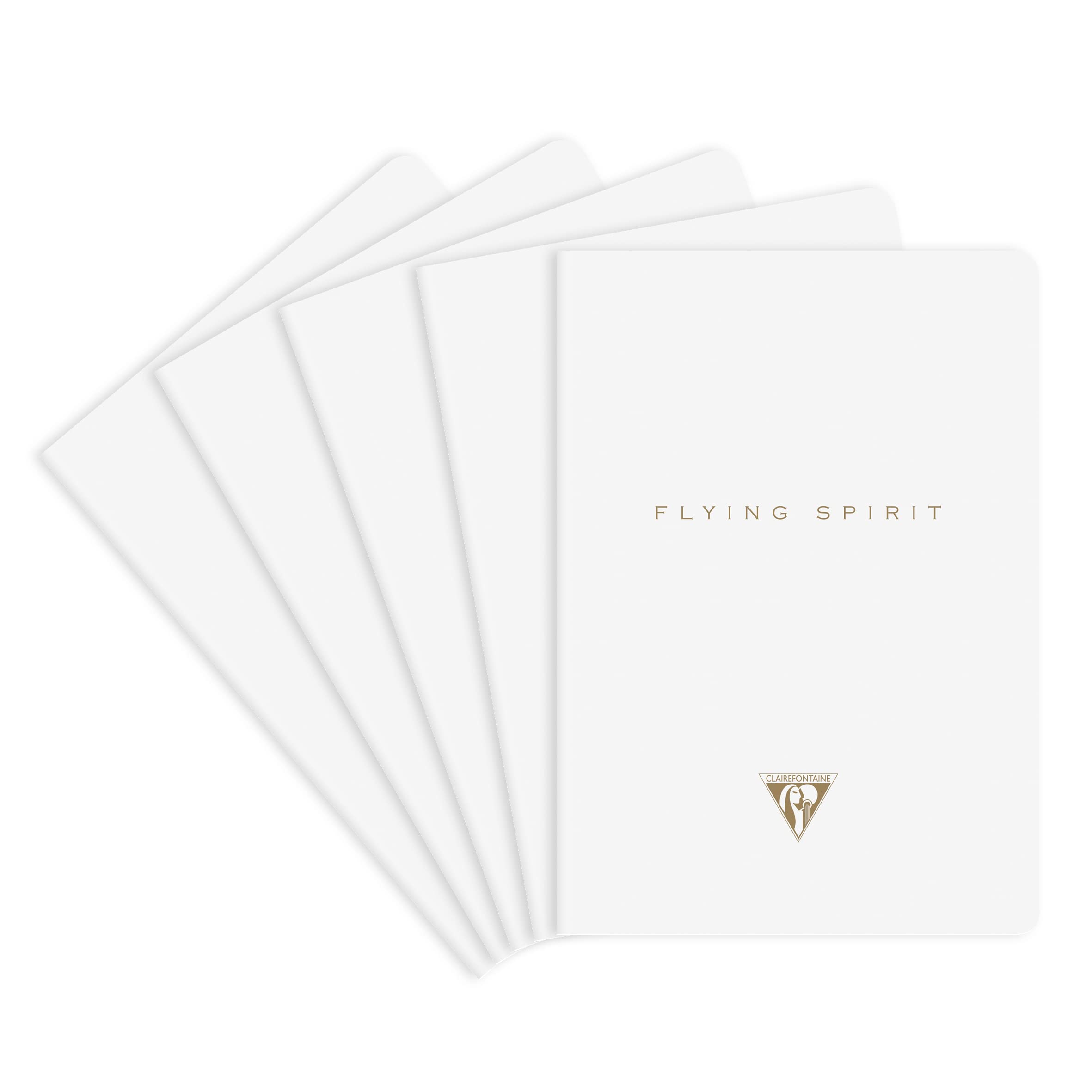 Clairefontaine 104536C - A pack of 5 Flying Spirit thread-stitched notebooks 96 ivory pages 14.8x21 cm 90g lined, laminated white card cover, assorted patterns โ image 1