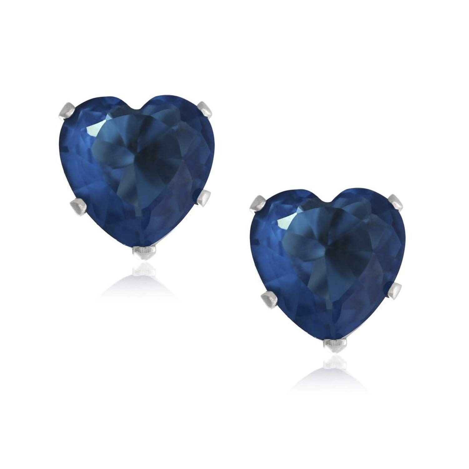 7MM Heart Cut CZ Birthstone Stud Earrings/Ear Studs for Women - 925 Sterling Silver - Zircon Blue