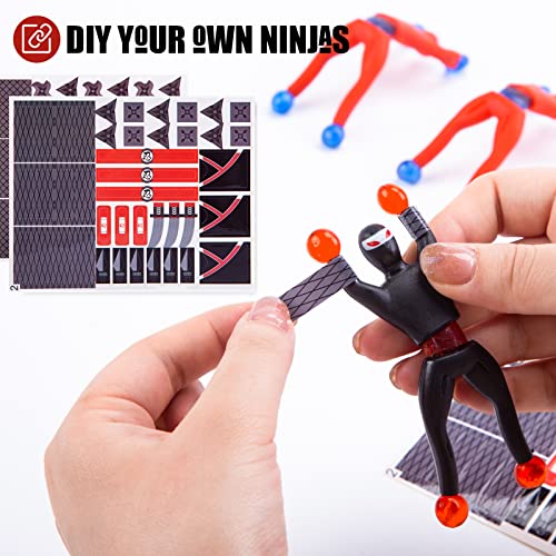 3 otters 42PCS Ninja Wall Climbers, Ninja Toys with DIY Costume Stickers Stretchy Wall Climbers Window Crawler Sticky Toy for Kids Birthday Gift Party Favor Goodie Bag Fillers