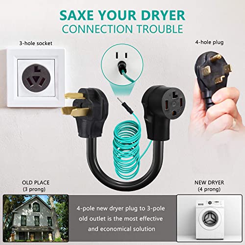 BOEEMI 4 Prong to 3 Prong Dryer Adapter Cord Convert 4 Prong Dryer Plug to 3 Prong Wall Outlet
