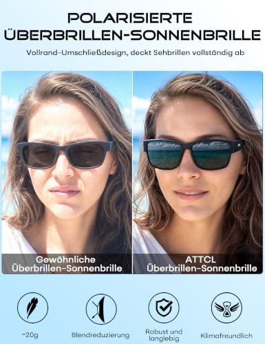 ATTCL Sunglasses Over Normal Glasses Polarised: Women Men UV Protection TR90 Square Frame Driving Fishing Travel
