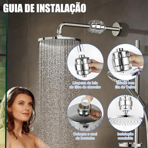 Filtro de Chuveiro de 25 Estágios para Água Dura, Filtro de Cabeça de Chuveiro com 2 Cartuchos Substituíveis