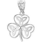 Claddagh Gold Elegant .925 Sterling Silver Irish Shamrock Pendant Necklace with Celtic Trinity Knot - Choose Pendant Only or Necklace w/ 16”-22” Chain