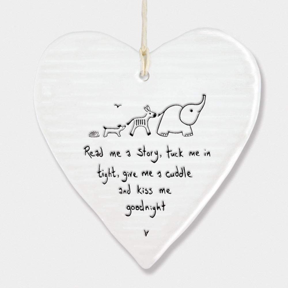 East of India Wobbly White Porcelain Heart Read me a Story Baby Saying 10x9cm