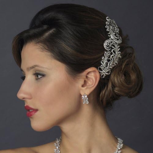 Laurie Antique Style Clear Rhinestone &amp; Floral Fabric Side Comb