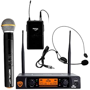 Nady DW-22 Dual Digital Wireless Combo System with 1 Handheld Microphone, 1 bodypack & 1 Headset (HM-3). Ultra-low latency with QPSK modulation - XLR and ¼
