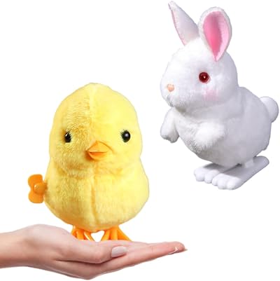 Aisszhao 2 PCS Rabbit Wind Up Toys Kids Clockwork Jumping Chick Easter Gift