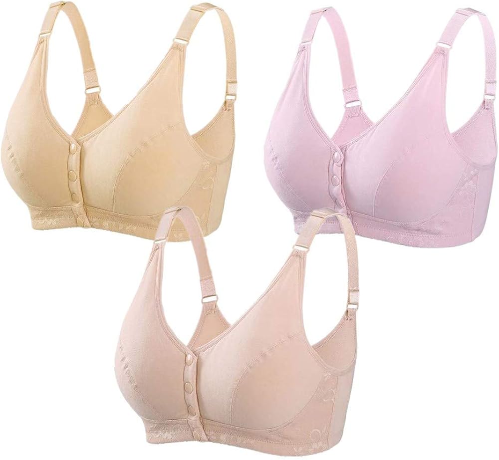 Women's Pure Cotton Easy Front Snap Sports Padded Bra Wireless Post