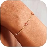 ZNBOH Valentines Day Birthstone Gold Bracelets for Women Non Tarnish 14K Gold Plated Clover Dainty Bracelet Stack Stackable Cute Red Green Friendship Chain Bracelets for Mom Birthday Jewelry Gifts