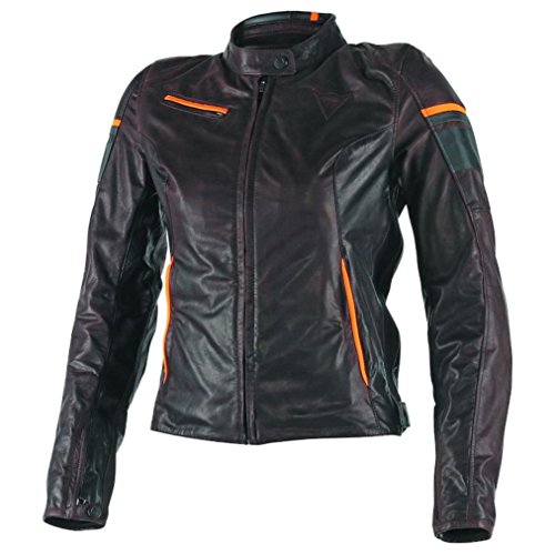 Dainese Michelle Women's Leather Motorcycle Jacket (EU 44 / US 34, Dark Brown/Black/Orange)