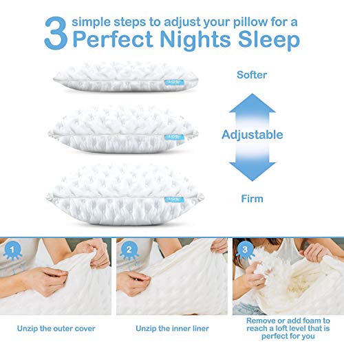 Zoey Sleep Shredded Memory Foam Luxury King Size Pillow Fully Adjustable Foam Fill for