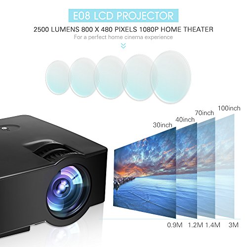 Projector,Full HD 2500Lumens Video Projector, Joyhero Portable Mini LED Projector 1920x 1080 Support 1080P HD for Home Cinema Theater Entertainment, Support PS4,Xbox HDMI/TF Card Slot/USB/VGA.(Black) - Thumbnail 3