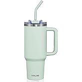 SMLIXE 40 oz Tumbler with Handle and Straw Lid,Insulated Reusable Stainless Steel Water Bottle Travel Mug,Cupholder Friendly Double Wall Vacuum Sealed Cup (Light Green)