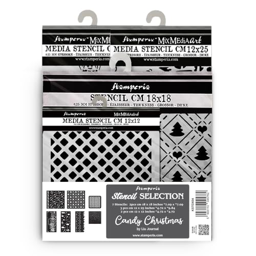 Stamperia - Thick Stencils for Scrapbooks, Albums, Cards, Bullet Journalling, and More, Flexible Material, Easy to Clean, Perfect for Hobbies, Crafts and Gifting (Candy Christmas) (Assortment, 7pcs)