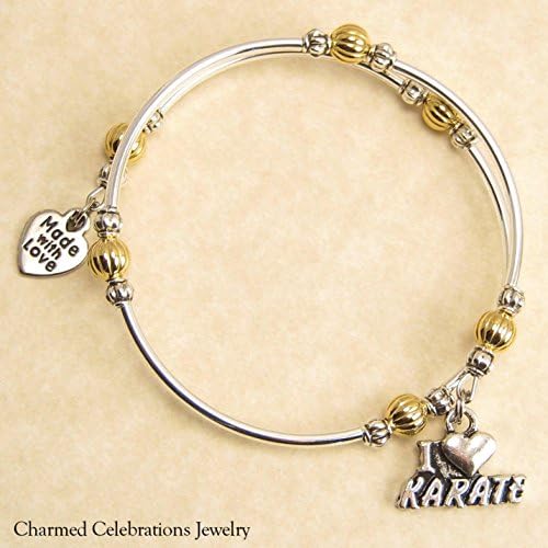 Karate Wrap Bracelet Handmade Themed Charm Bracelet Jewelry Gift. Gold, Silver or Black Bead Option