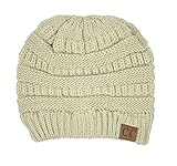Charcoal Grey Thick Slouchy Knit Oversized Beanie Cap Hat (Beige)