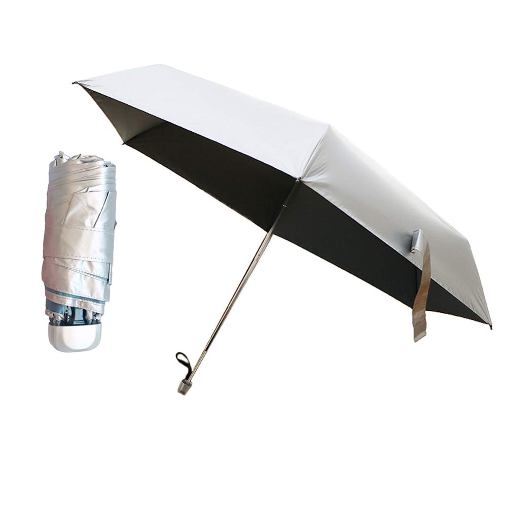 WULUN Mini Folding Umbrella Ultra Light Compact Portable, 210T Nano-Fabric Silver Coating UPF 50+, Elegant Silver Umbrella For Business Trips