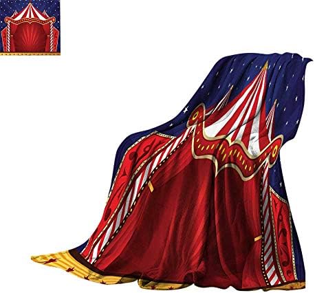 Luckyee Throw Blanket Red Circus,Canvas Tent Circus Stage Performing Theater Jokes Clown Cheerful Night Theme Print,Navy Blue Red Plush Throw Blanket Bed or Couch 62"x60"