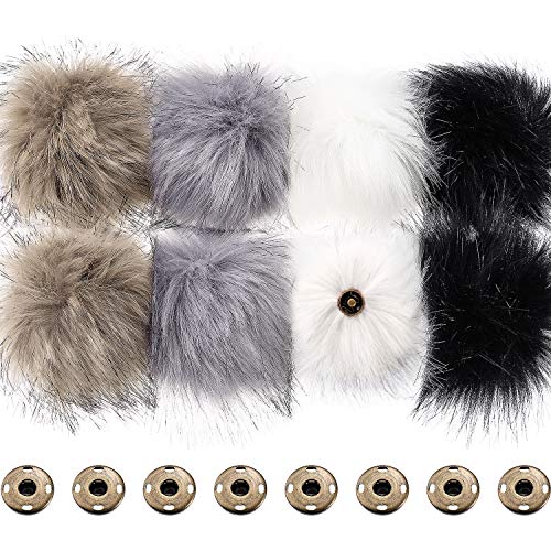 Boao Faux Fox Fur Fluffy Pompom Ball for hat with Removable Press Button for Knitting Hat Shoes Scarves Bag (Color A, 8 Pieces)