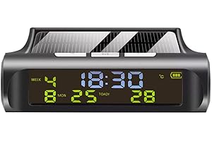 Solar Car Digital Clock Car Automatic Clock Car Thermometer Automatic Multi-Function Clock with LCD Screen Display