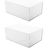 PACKQUEEN 2 Gift Boxes 9.5x7x4 Inches,Sturdy Gift Boxes with Lids,White Gift Boxes with Magnetic Closure,Bridesmaid Proposal 