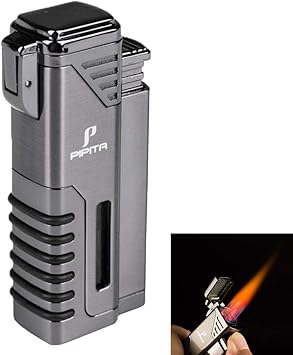 PIPITA Cigar Torch Lighter Gift Set,Windproof Triple Jet Flame Torch Cigar Lighter With Punch And Cutter Set, Refillable Buntane Gas Lighters (Without Gas) (Yellow - View #7