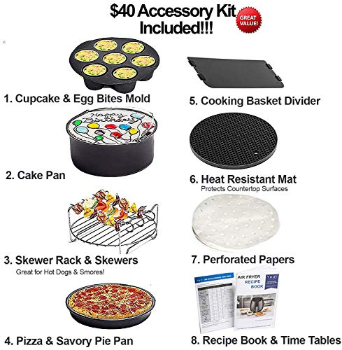 Yedi Total Package Air Fryer XL, 5.8 Quart, Deluxe Accessory Kit, Recipes, Black