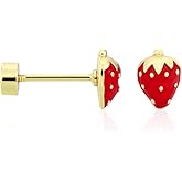Gold Charming Tiny Strawberry Earrings for Women, Copper Fruit Flatback Earrings with Ear Nuts Sweet Strawberry Studs Fashion Fruit-Inspired Jewelry Ideal for Party Daily Wear Gifts