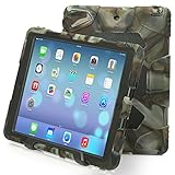 Ipad Air 2 Case , Aceguarder Apple Ipad Air 2 Case Dorp Proof Rain Proof Shock Proof Kids Cover Case with Stand for Ipad 6 (Gifts Outdoor Carabiner + Whistle + Handwritten Touch Pen)(Camo/Black)