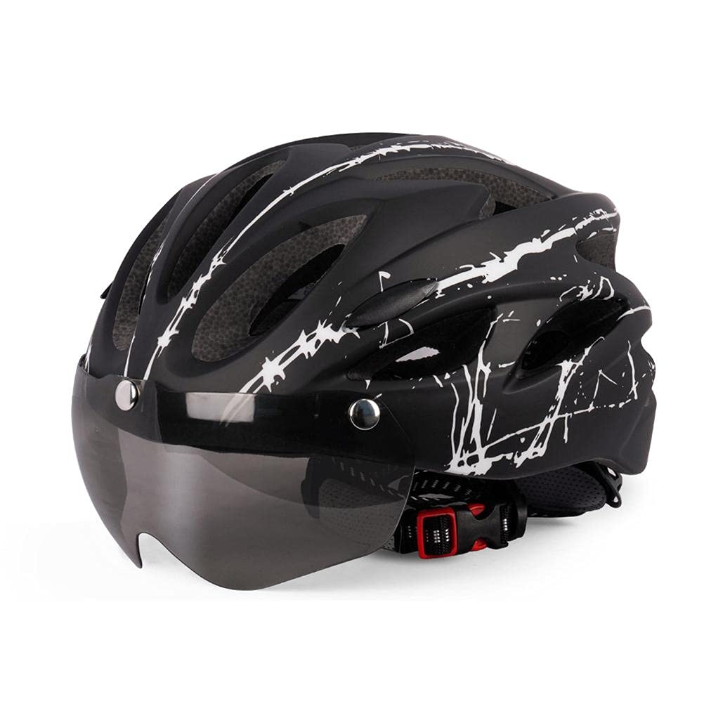 KENANLAN Helmet Bike Helmet, Helmet Bike Helmet for Adults Men Women Safety Helmet with Magnetic Visor (Black and white)