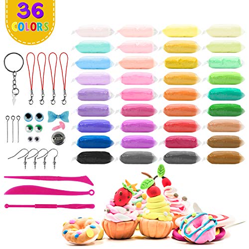 Modeling Clay 36 Colors - Super Light Air Dry Clay Kit, Includes 9 Kinds Clay Dough Tools, Non-Toxic Magic Modeling Clay Set, Non-Sticky DIY Soft Craft Clay Set, Best Gift for Kids/Teens