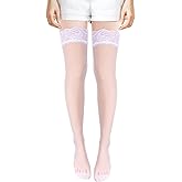 2 Pairs Women's Lace Top Thigh High Sheer Stockings Women's High Sheer Knee Highs Socks with Lace Decorations Sock - White