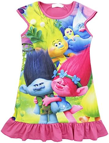 ZHBNN Trolls Comfy Loose Fit Pajamas Girls Printed Princess Dress